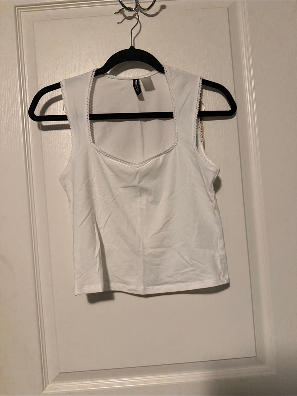 Divided White Scoop Neck Tank with Picot Trim